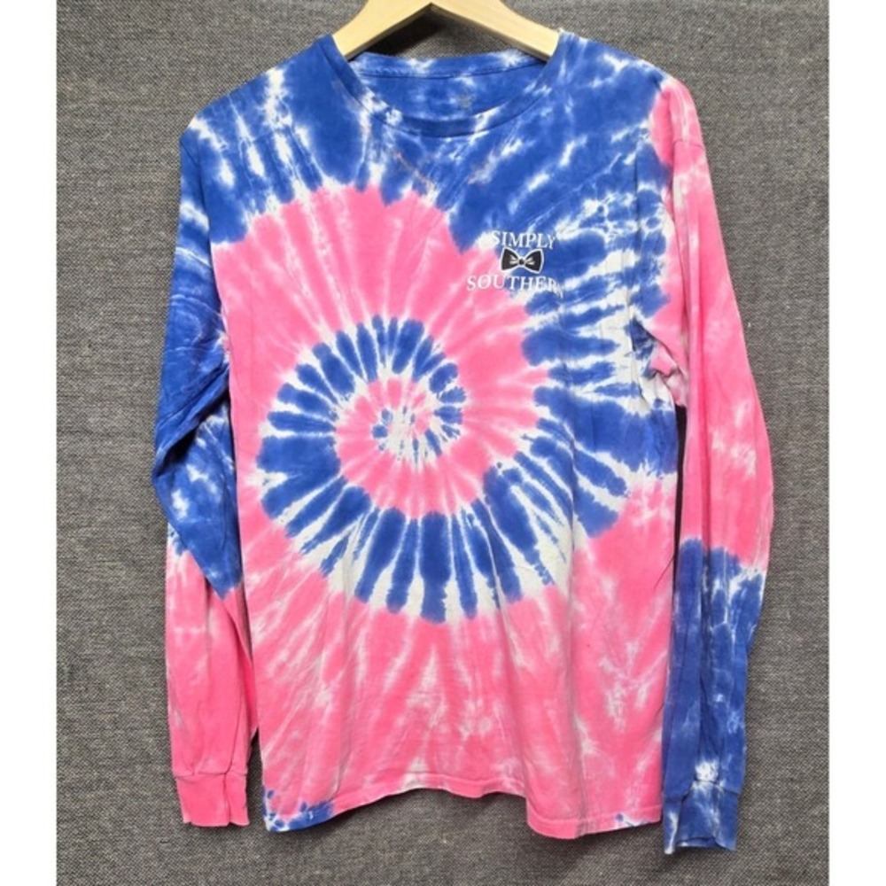 Simply Southern Panda Tie Dye Long Sleeve Shirt Pink Blue Womens‎ Medium